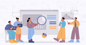 An animated image of people developing a winning SEO strategy